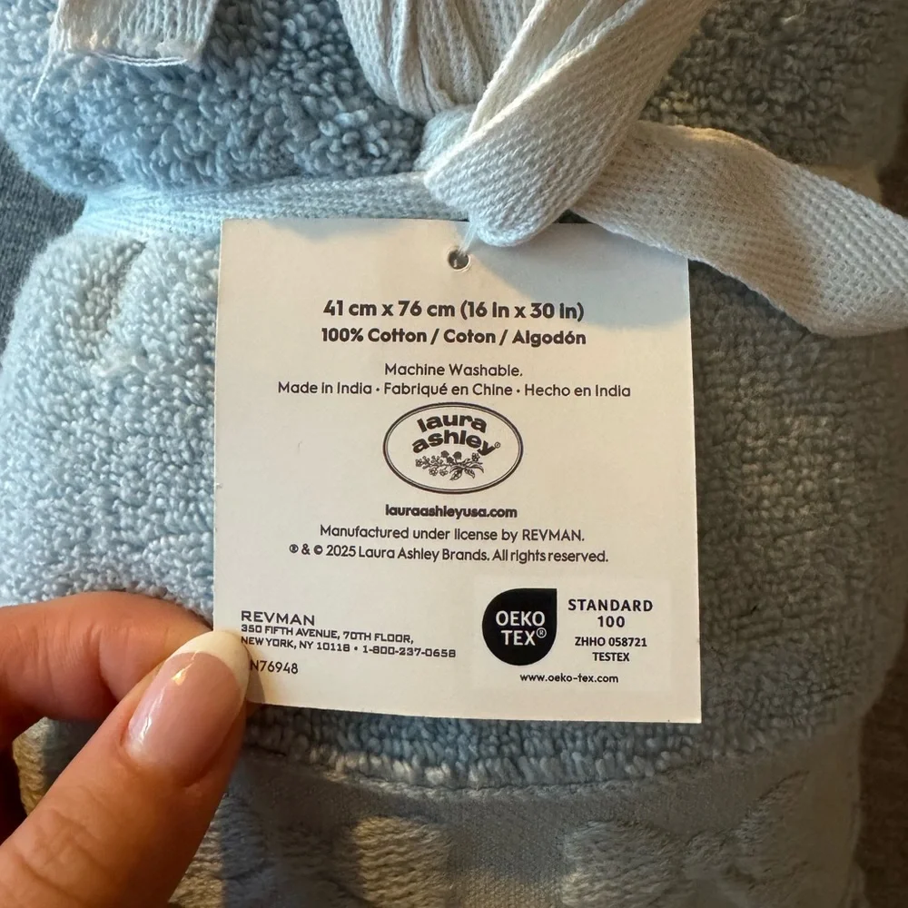 NWT Laura Ashley Soft Blue Cotton Hand Towel Set